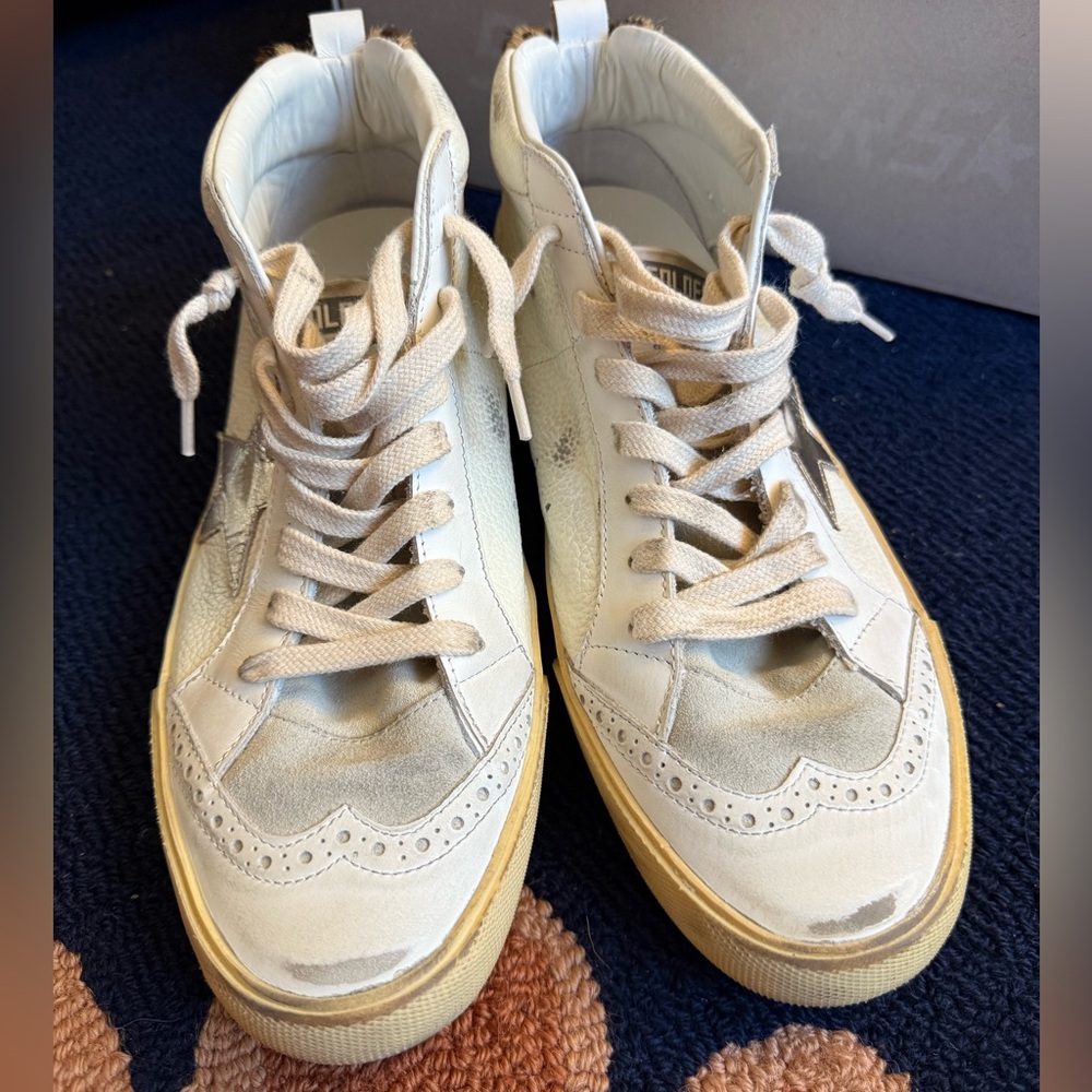 Golden Goose Midstar Cream Leather Platinum Star Leopard Backs - Picture 9 of 10